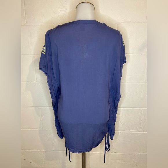 ⭐️ Esley Blue Yellow Embroidered Boho Beach Cover-up  Women's Size Small - Picture 10 of 14